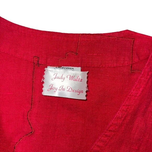 Judy Waltz Joy In Design Vintage Womens Vest Size XL Red Handmade Applique Linen - Picture 3 of 10